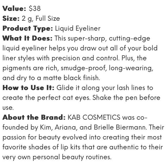 🆕KAB COSMETICS: Felt Tip Eye Liner- Matte Black FULL SIZE - Picture 2 of 4